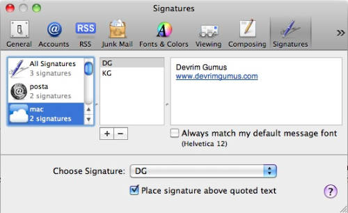 Mail Signatures Ayarları